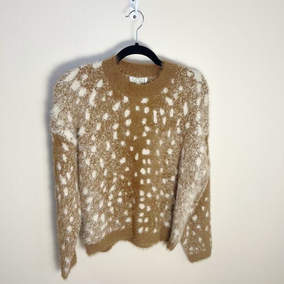 SAEMDI Fluffy Deer Printed Pullover Sweater Size Medium New Brown - Picture 2 of 9